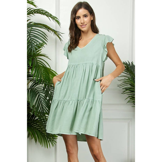 Flutter sleeve Tencel Tierd Dress