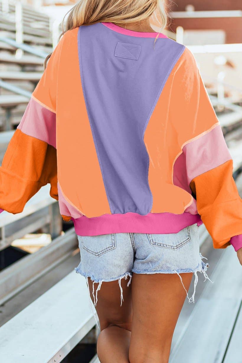 Colorblock Contrast Stitching Oversize Top