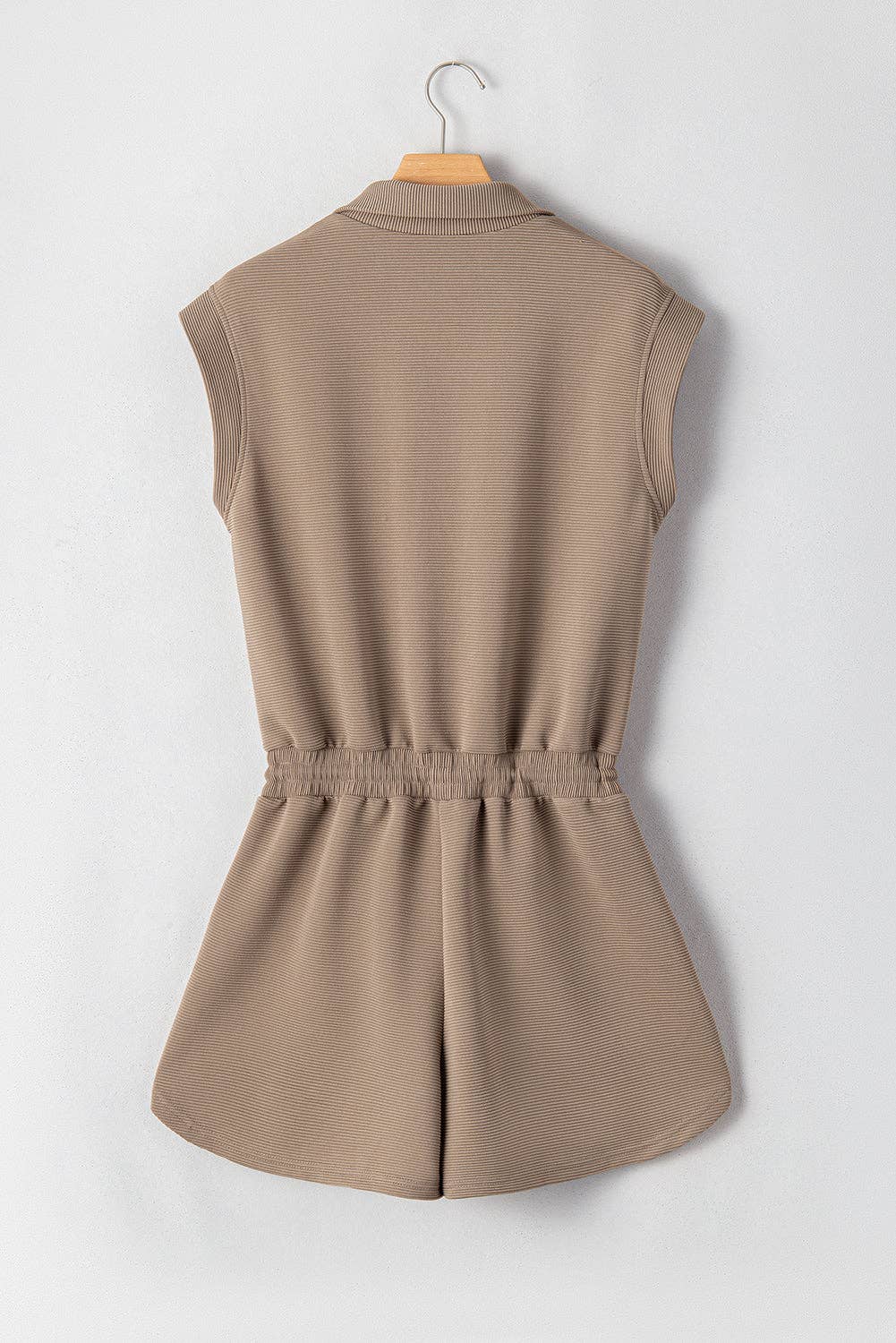 Textured Half-Zip Drawstring Waist Romper