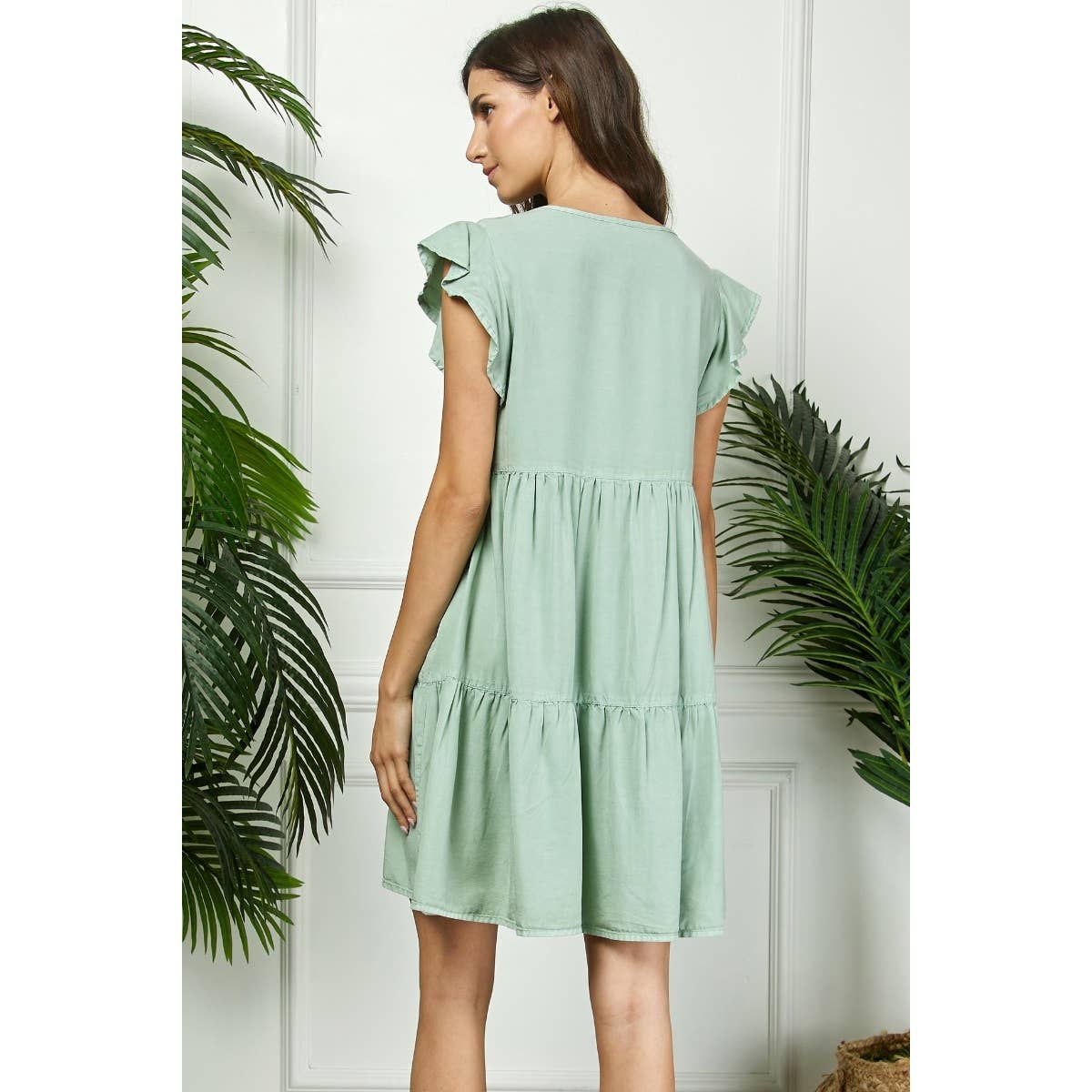 Flutter sleeve Tencel Tierd Dress