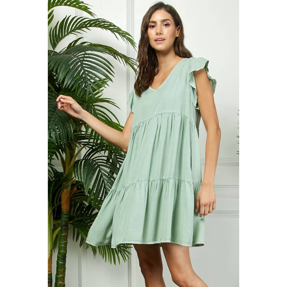 Flutter sleeve Tencel Tierd Dress