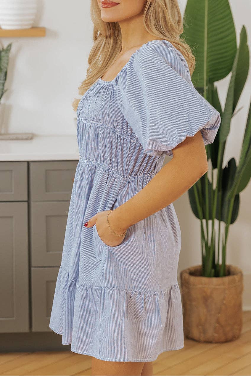 Stripe Bubble Sleeve Babydoll Summer Dress