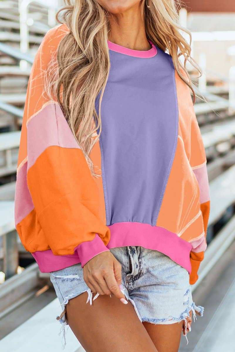 Colorblock Contrast Stitching Oversize Top